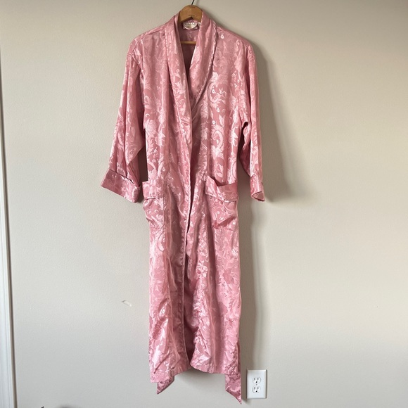 Vintage Victoria's Secret Gold Label Rose Pink Satin Floral Full Length Robe - Picture 9 of 15